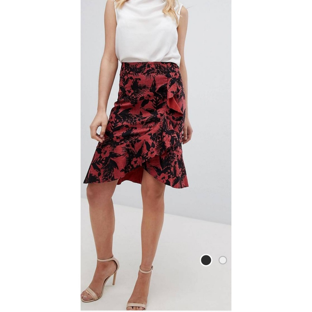 ASOS Linen Havana Printed Ruffle Pencil Skirt